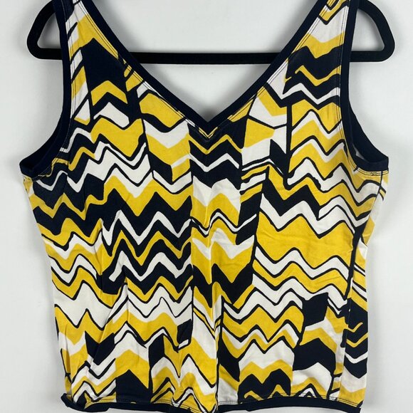 BNW Bianca Nygard Weekend Top Blouse Size 12 Black Yellow Sleeveless V Neck Stre - Picture 6 of 9